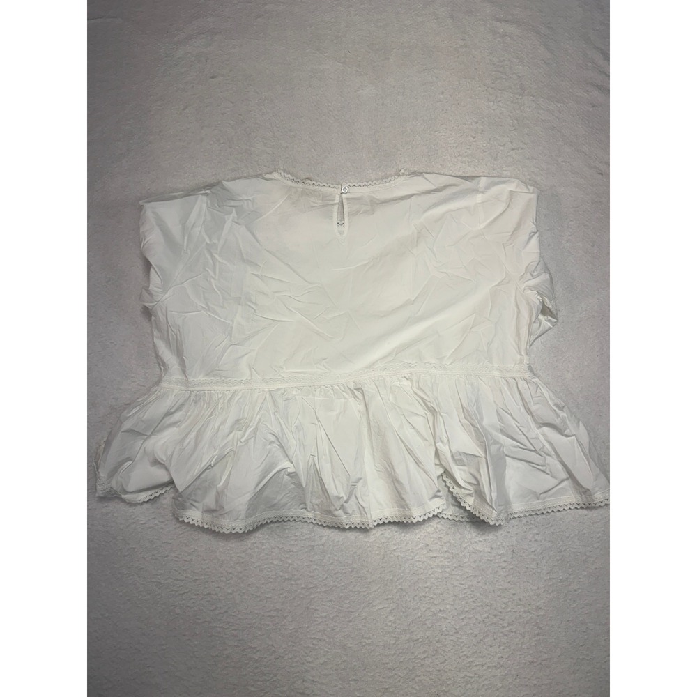 Sonderhaus White Cotton Eyelet Peplum Blouse Lace Trim Long Sleeve Top 2XL NEW - Picture 6 of 7